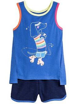 Infat & Toddler Girls Outfit Blue Roller Skate Dog Tank Shir